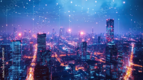 Wallpaper Mural A futuristic cityscape illuminated by colorful lights and digital connections. Torontodigital.ca