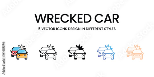 Wrecked Car vector icons set ready to use web and mobile apps