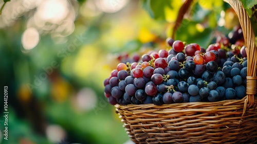 Wallpaper Mural A basket filled with ripe black and red grapes is placed on a table. Torontodigital.ca