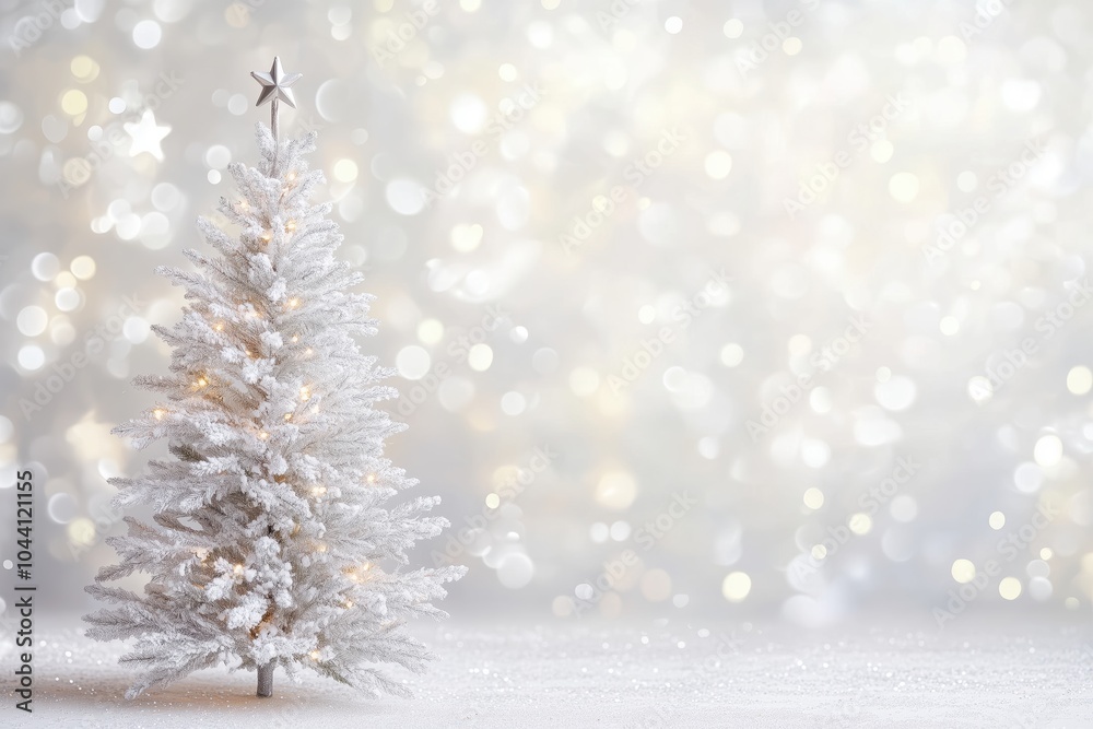 Minimalist holiday decor with silver tree and starry background Minimalist holiday decor with silver tree and starry background
