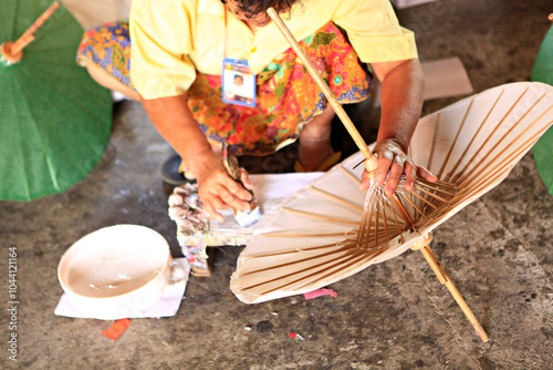 Handmade paper umbrella in bo sang handicrafts center San Kamphaeng district, Chiang Mai, Thailand 