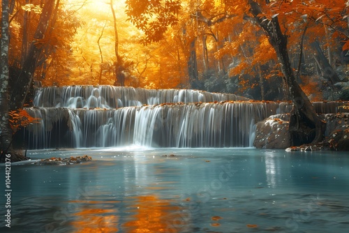 Serene Autumn Waterfall Surrounded by Vibrant Foliage