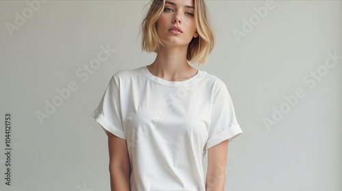 Girl Wearing White Blank T-Shirt Mockup