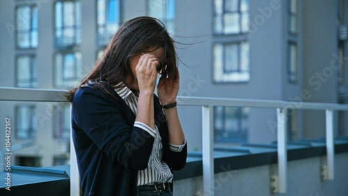 Sad upset stressed nervous mature woman, outdoor