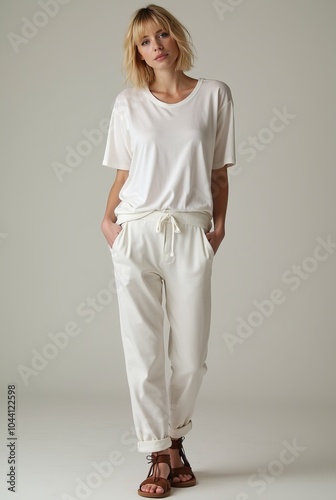 Girl Wearing White Blank T-Shirt Mockup