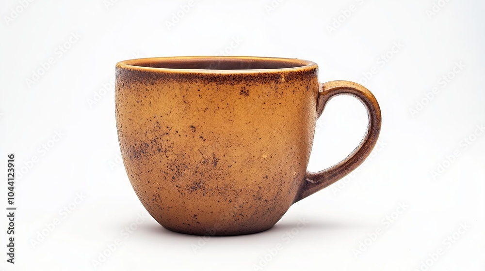 A hot beverage in a ceramic cup sits on a plain white background. A hot beverage in a ceramic cup sits on a plain white background.