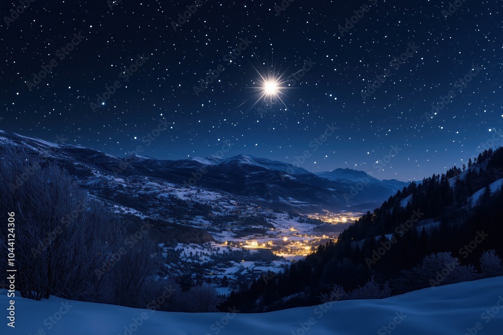 Starry winter sky over a peaceful Christmas landscape Starry winter sky over a peaceful Christmas landscape