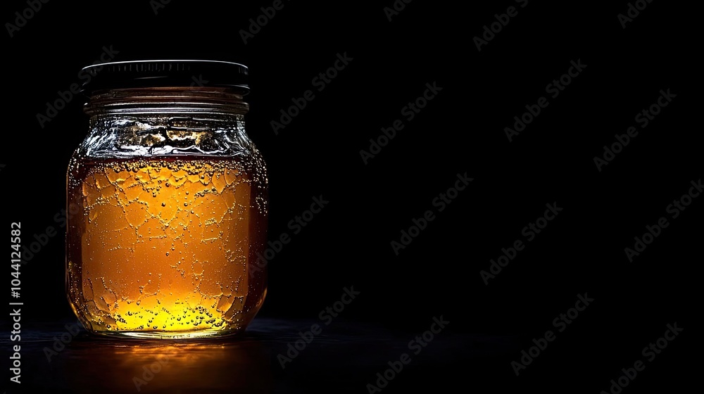 Glowing Jar of Honey on Dark Background
