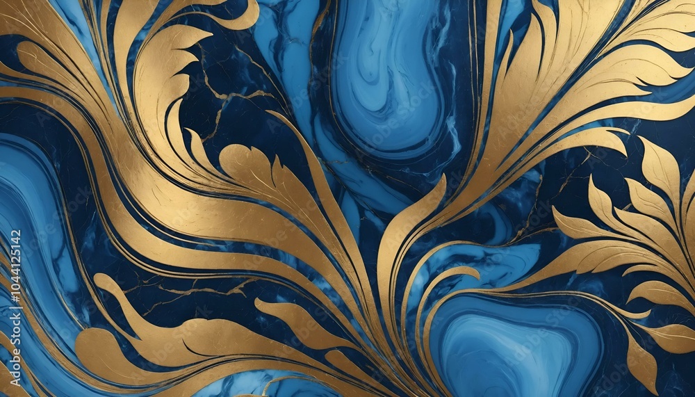 Elegant blue and gold marbled pattern with intricate floral design for stylish backgrounds
Elegant blue and gold marbled pattern with intricate floral design for stylish backgrounds