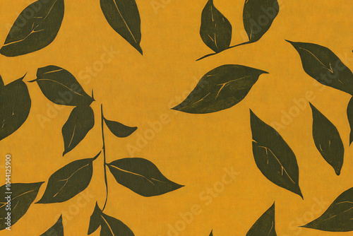 Wallpaper Mural Vibrant Golden Background With Green Leaf Pattern Celebrating Nature's Beauty Torontodigital.ca