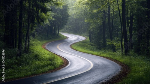 Serene Curved Road Through Lush Green Forest