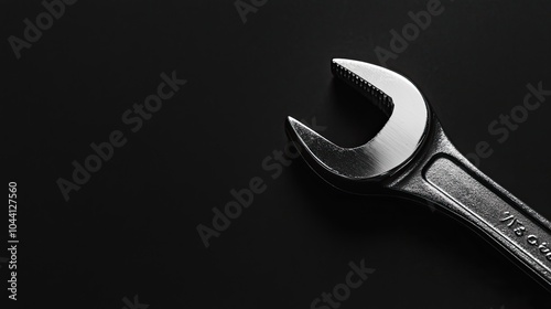 Close-up of a Silver Adjustable Wrench on Black Background