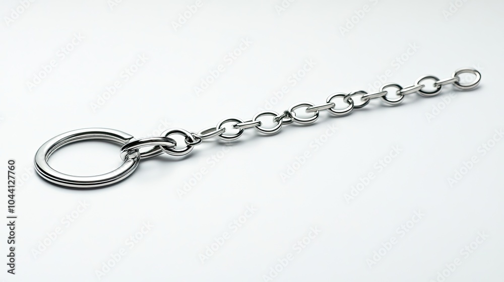 Silver Chain with Ring on White Background Silver Chain with Ring on White Background