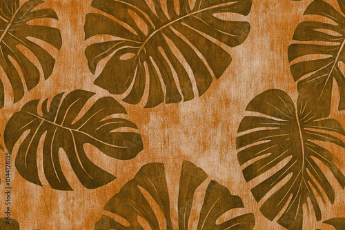 A Vibrant Display of Tropical Leaves Creating a Seamless Pattern on a Warm, Textured Backdrop
