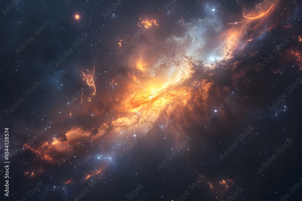 Obraz premium Stunning Cosmic Nebula Illuminated by Fiery Stars in the Depths of Space