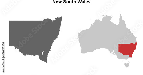 New South Wales blank outline map set