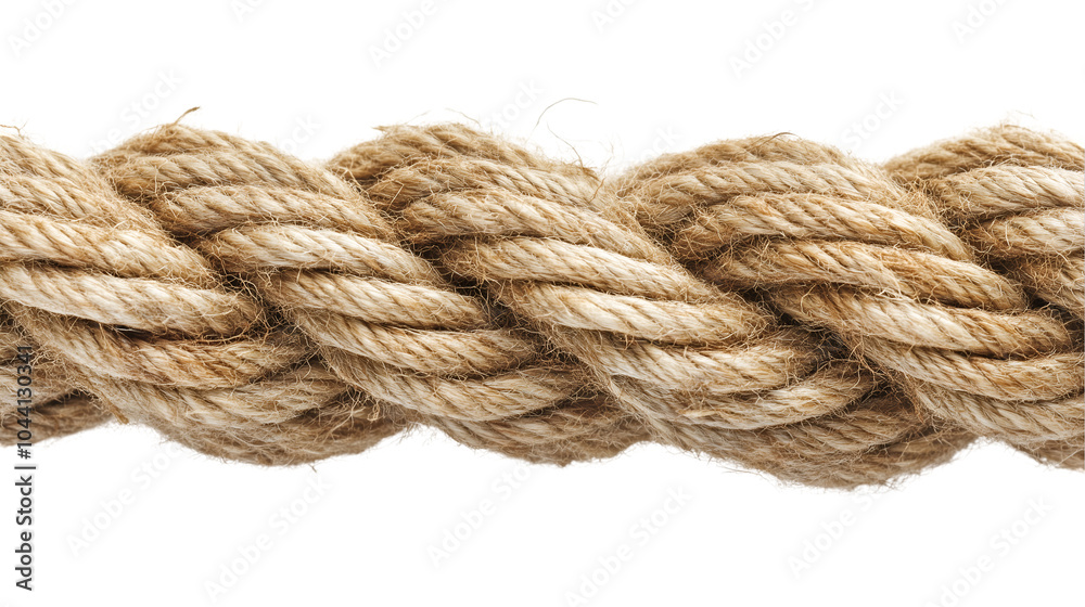 Close-up of thick twisted jute rope for creative projects, rustic designs, or nautical themes, cut out Close-up of thick twisted jute rope for creative projects, rustic designs, or nautical themes, cut out