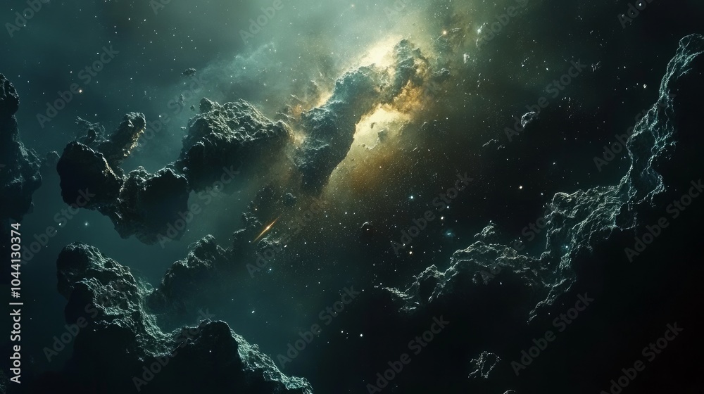 Dark space with scattered small stars.
Dark space with scattered small stars.