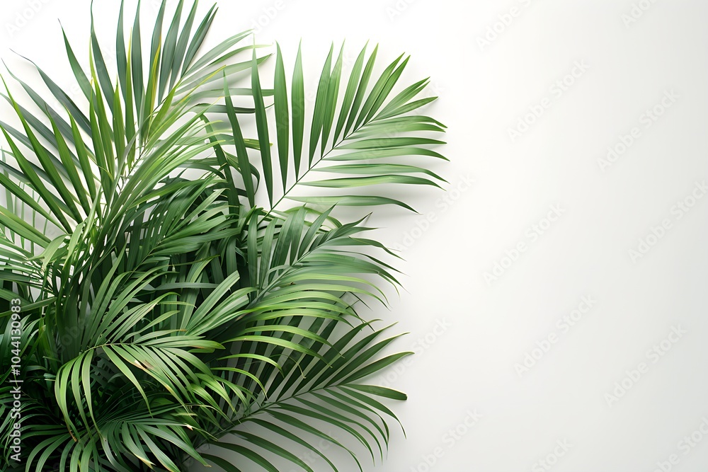 A green plant sitting on top of a white wall A green plant sitting on top of a white wall