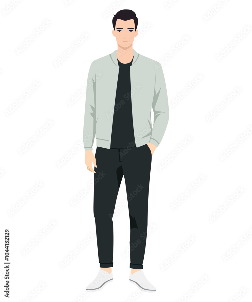 Vector illustration of a man in a light gray jacket. Simple yet stylish combination suitable for a casual urban look. Vector illustration of a man in a light gray jacket. Simple yet stylish combination suitable for a casual urban look.