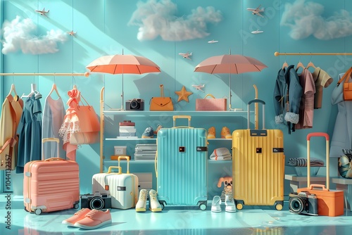 Vibrant Travel Essentials Displayed in a Whimsical Boutique Setting