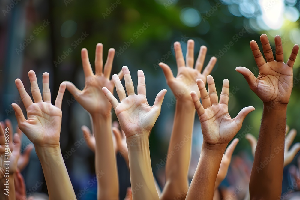 United Voices: A Sea of Hands Raised in Unity and Expression United Voices: A Sea of Hands Raised in Unity and Expression