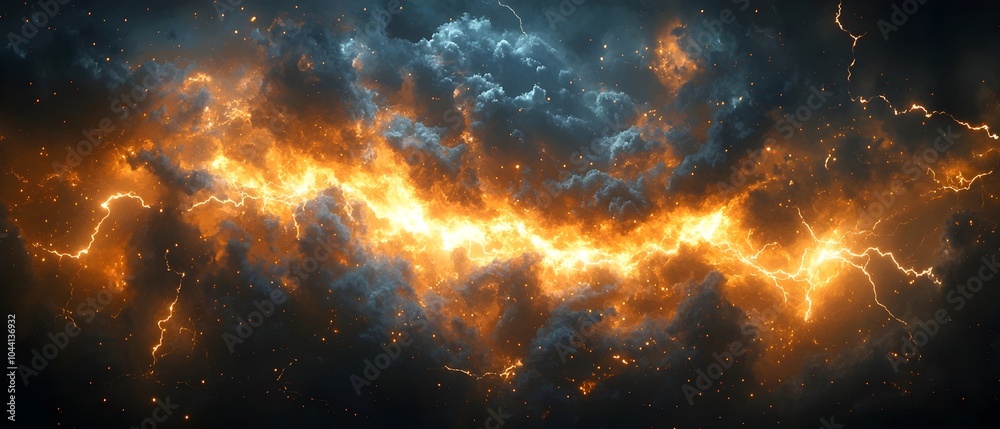 A dramatic display of vibrant orange and blue lightning cutting through stormy clouds, creating a captivating and electrifying atmosphere. A dramatic display of vibrant orange and blue lightning cutting through stormy clouds, creating a captivating and electrifying atmosphere.