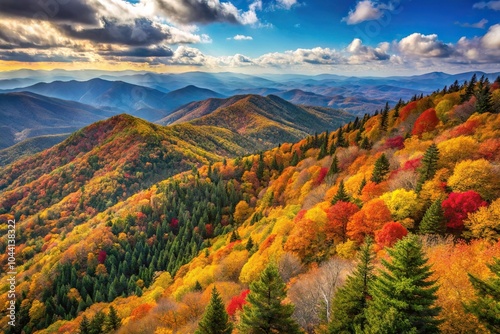 Scenic view of fall colors from overlook on Blue Ridge Parkway near Mount Mitchell, North Carolina photo