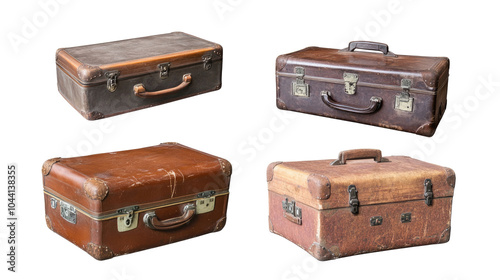 Vintage Travel Suitcases on Transparent Background Generative AI photo