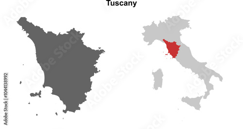 Tuscany blank outline map set