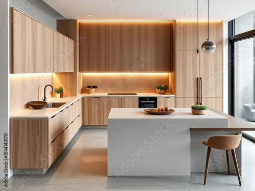 Modern luxury kitchen interior in minimal scandinavian style