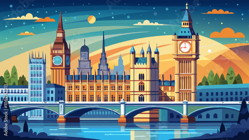 Big Ben with Houses of Parliament and Westminster bridge, London, UK