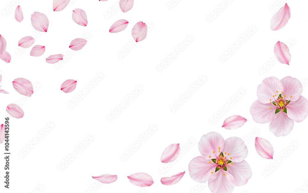 Pink Cherry Blossoms and Petals on Transparent Background Pink Cherry Blossoms and Petals on Transparent Background