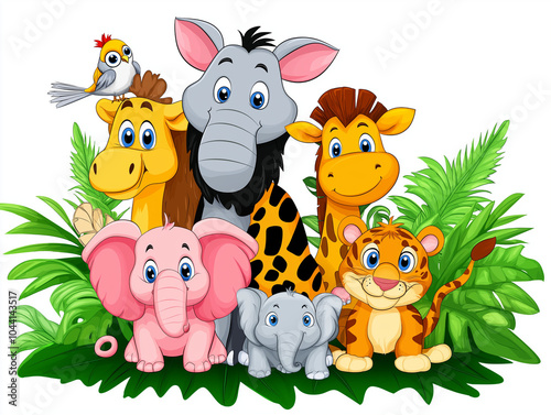 Jungle Joy: Fun and Playful Cartoon Safari Animals Together
