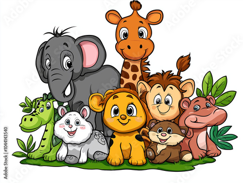 Safari Squad: Delightful Group of Colorful Cartoon Animals