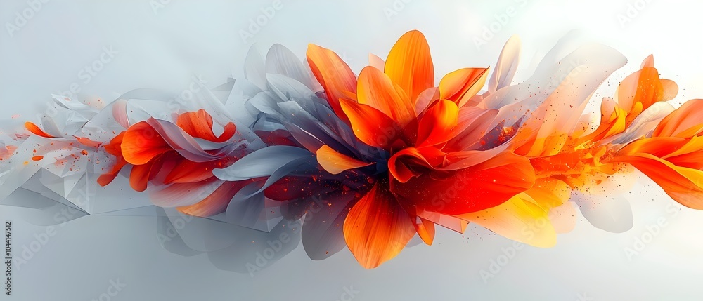 A vibrant and dynamic abstract design featuring bold orange and soft gray flowers, creating a sense of motion and energy against a light background. A vibrant and dynamic abstract design featuring bold orange and soft gray flowers, creating a sense of motion and energy against a light background.