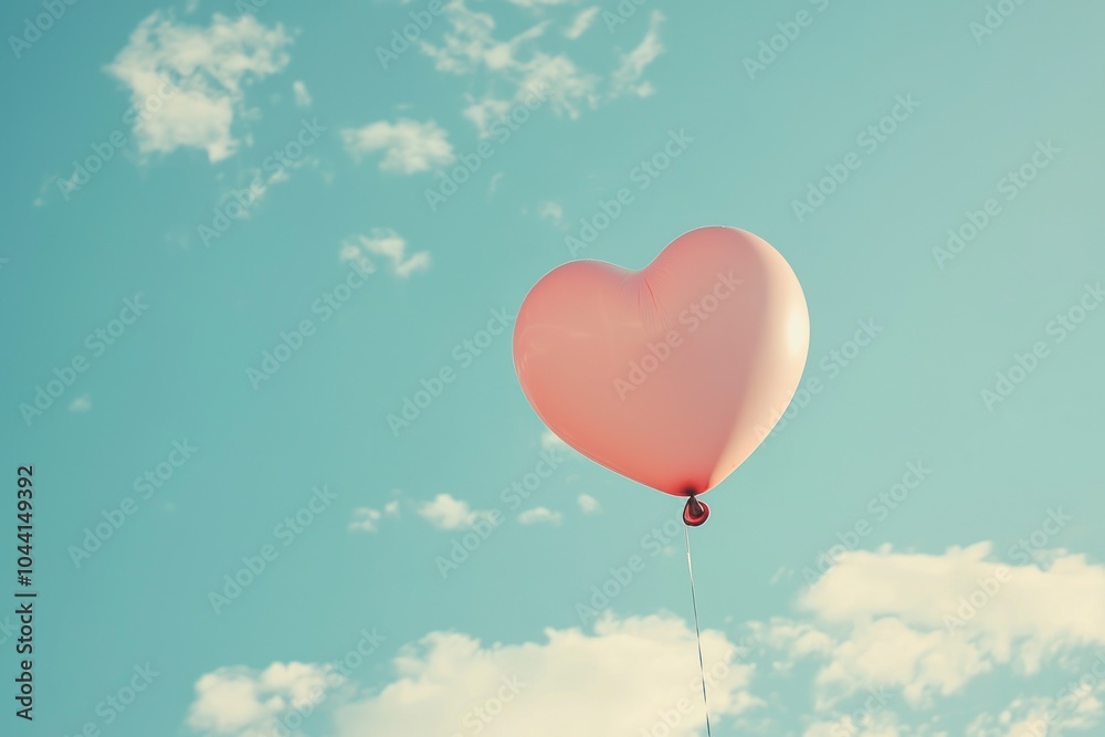 Fototapeta premium Pink heart balloon on blue sky background. Valentines day concept.