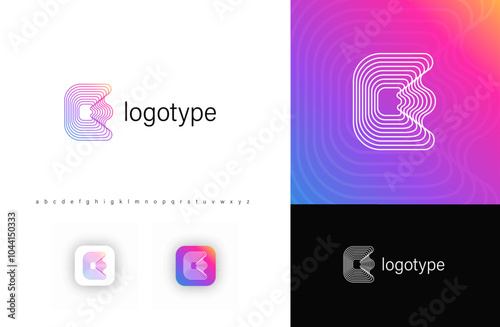 Blending lines in letter E, rounded geometric stripes logo for tech identity, branding, creative posters. Vector logotype.