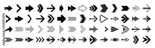 Arrows of different styles, futuristic, retro, modern vector icons for UI, UX, web, games design. Isolated vector arrows HUD, UI for: Direction, navigation, button, swipe, cursor. Vector graphic set