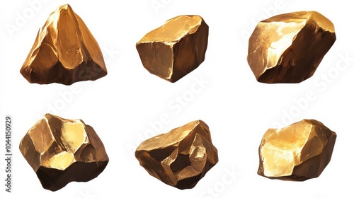 Set of gold rocks and nuggets, single or stacked. 