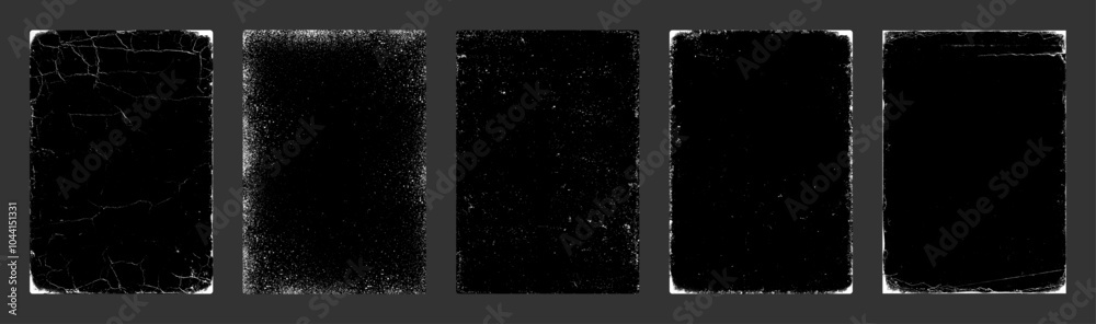 Shabby paper texture for background, effect of grain, dust, scuffs, torn edges, grunge. Realistic texture overlay for posters, covers. Border with grain stamps. Overlay texture grunge. Vector graphic