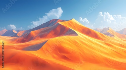 Breathtaking view of undulating sand dunes under a vibrant blue sky, showcasing the warm orange and golden hues of the desert landscape.