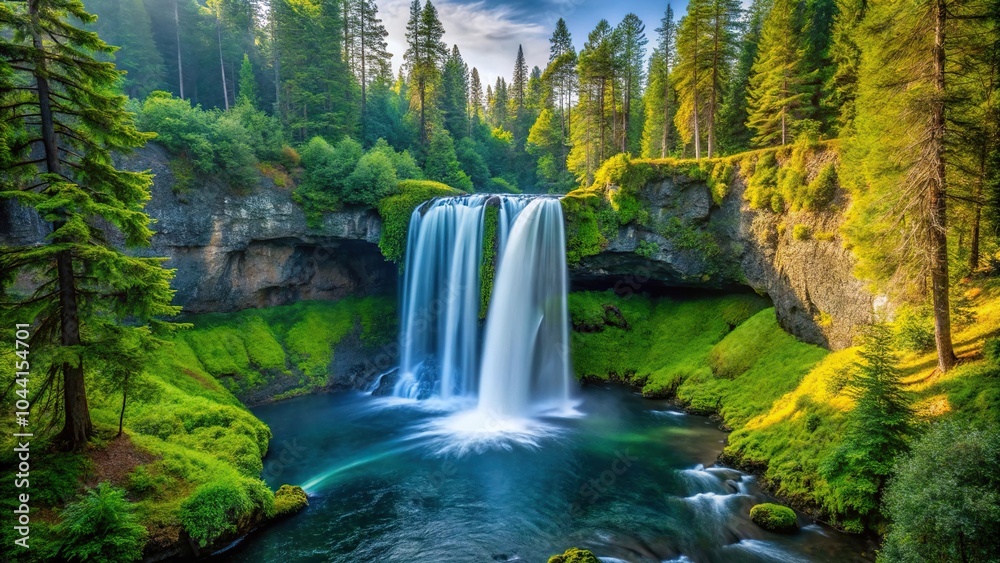 Fototapeta premium Scenic view of Koosah Falls waterfall in Willamette National Forest Oregon