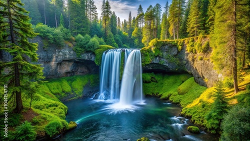 Scenic view of Koosah Falls waterfall in Willamette National Forest Oregon photo