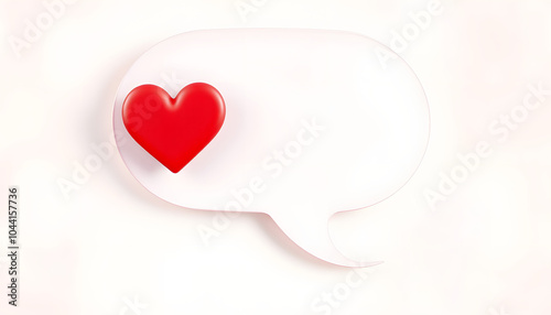 Dialogue bubble with a heart representing a message of love and copy space on a pastel background isolated with white highlights, png