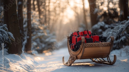 Festive Sleigh Surrounded by Winter Wonderland