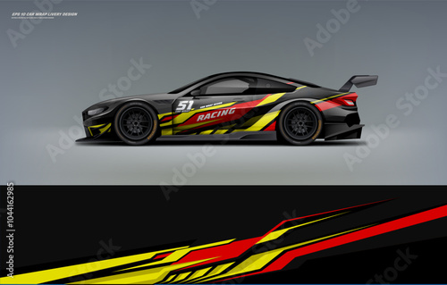 Car wrap livery design with sporty sharp line style combined with yellow touches