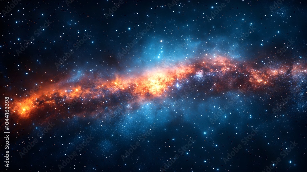 Fototapeta premium Starfield: A night sky view with glowing stars A panoramic shot of the night sky with thousands of twinkling stars.