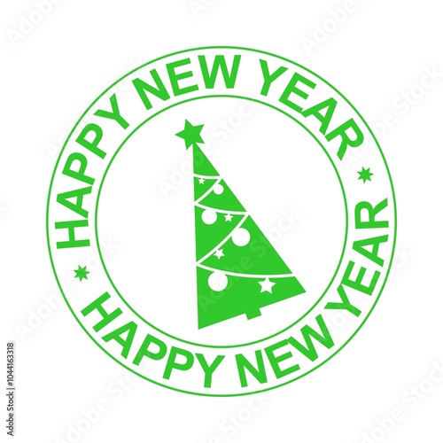 Print with a picture of a Christmas tree. Happy New Year.