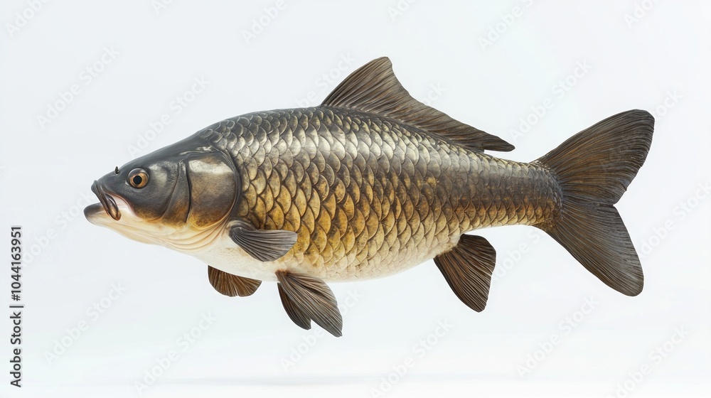 Fototapeta premium Bighead Carp swims elegantly displaying its distinctive large head vibrant scales and streamlined body. The brilliant colors create a striking visual.